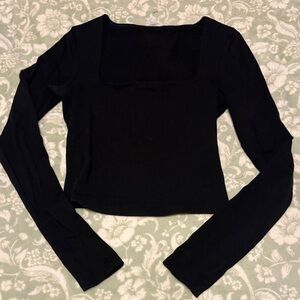 Garage Black Square Neck Long Sleeve Top